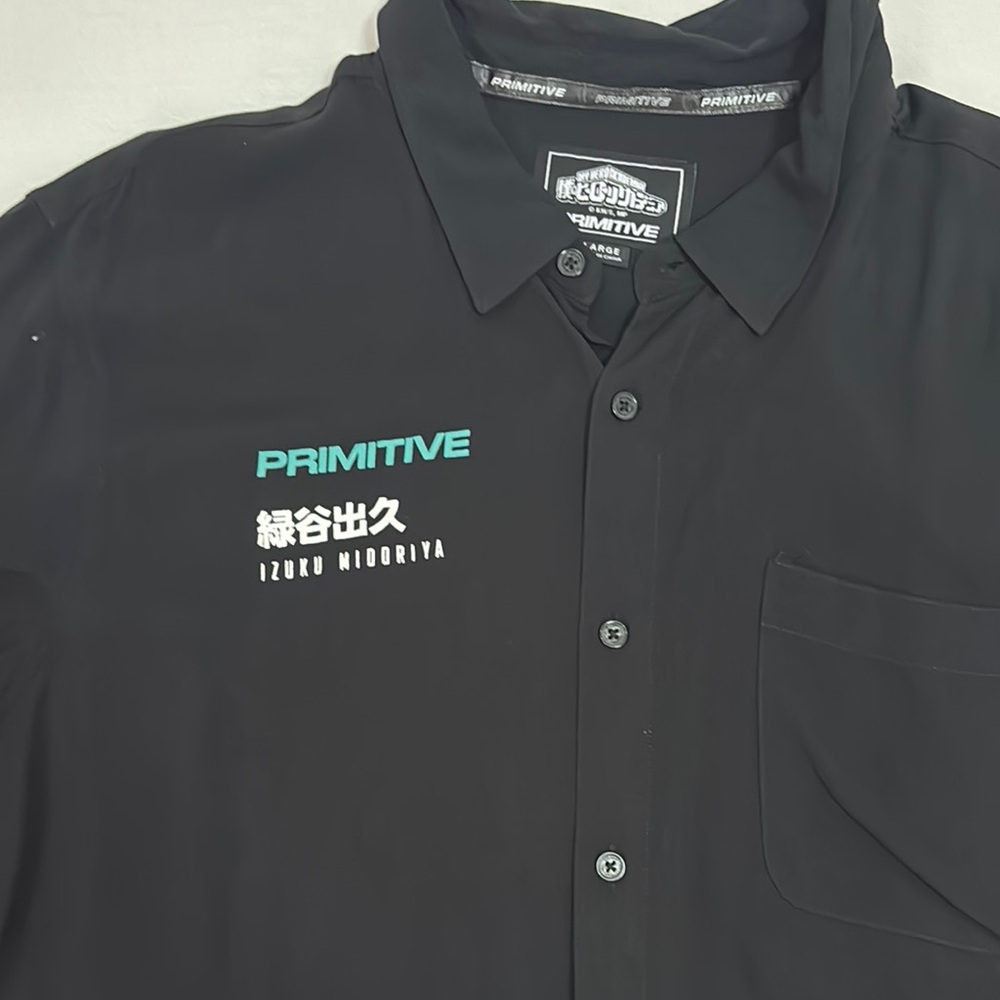 Primitive Black Button Down Shirt with Teal Logo